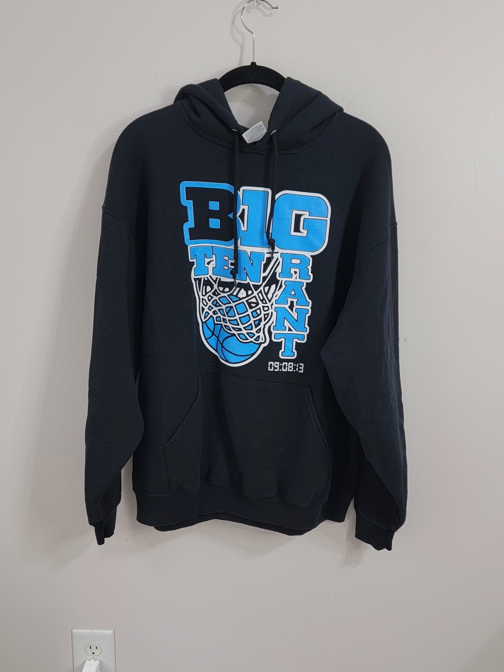 Jerzees Black Crewneck Hoodie with Blue Graphic